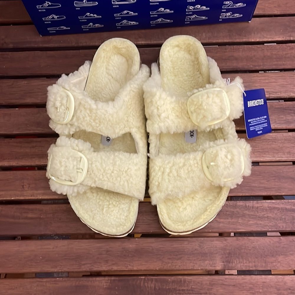 Birkenstock Arizona Big Buckle Shearling Sandals Yellow EU 39/US Women 8/UK 5.5 - Picture 4 of 12